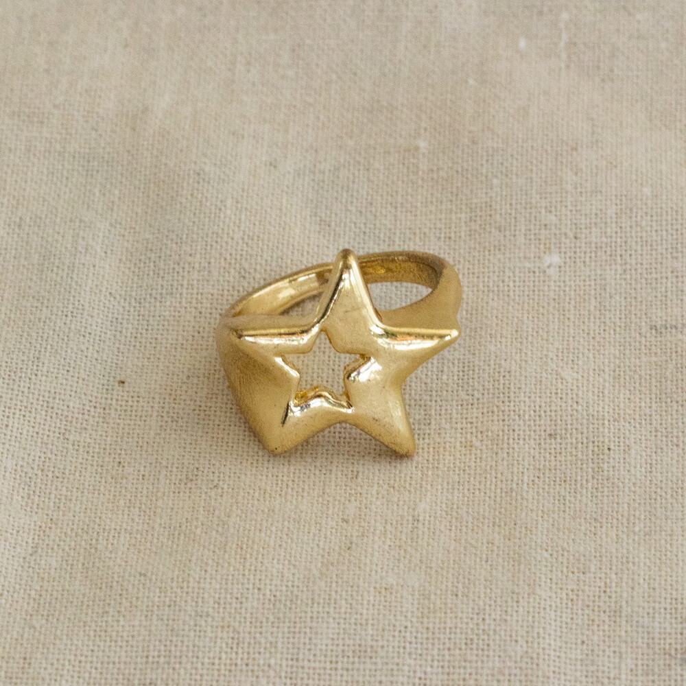 Y2K Vintage Gold Hollow Star Ring – Adjustable Size, Unisex, Brand New